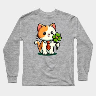 Cat Holding Shamrock for St Patricks Day Long Sleeve T-Shirt